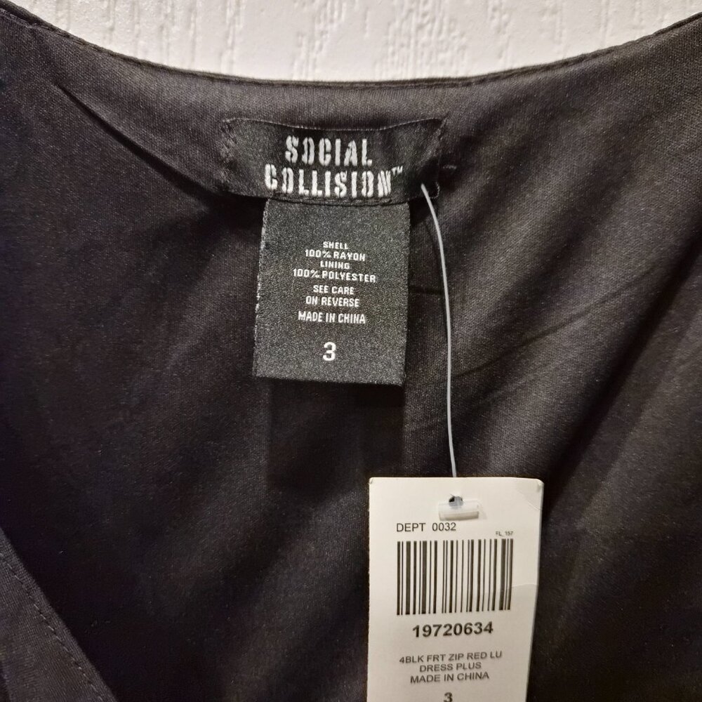 NWT Social Collision Black Zip-Front Lace-Up Dress - Picture 3 of 3